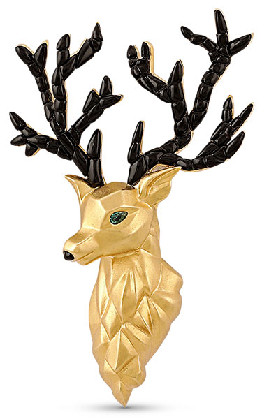 18 Carat House deer brooch with emerald eyes