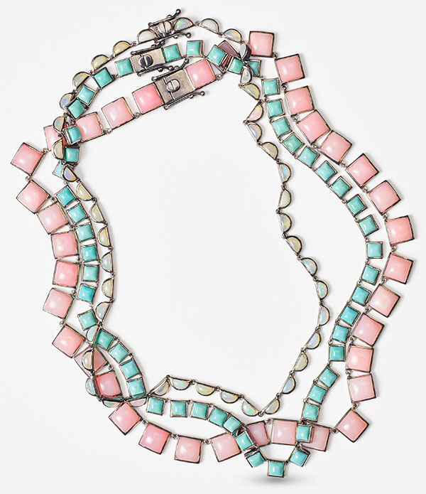 Nakard pink opal turquoise ethiopian opal riviere necklaces Nakard pink opal turquoise ethiopian opal riviere necklaces