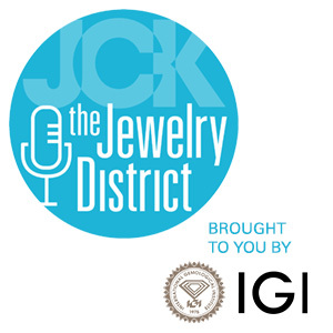Logos and text reading The Jewelry District brought to you by IGI